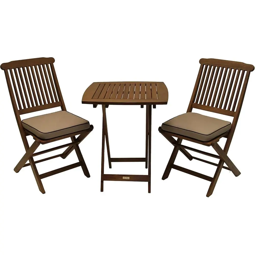 

3-Piece Beige Square Outdoor Bistro Set with Cushions: Table and 2 Chairs
