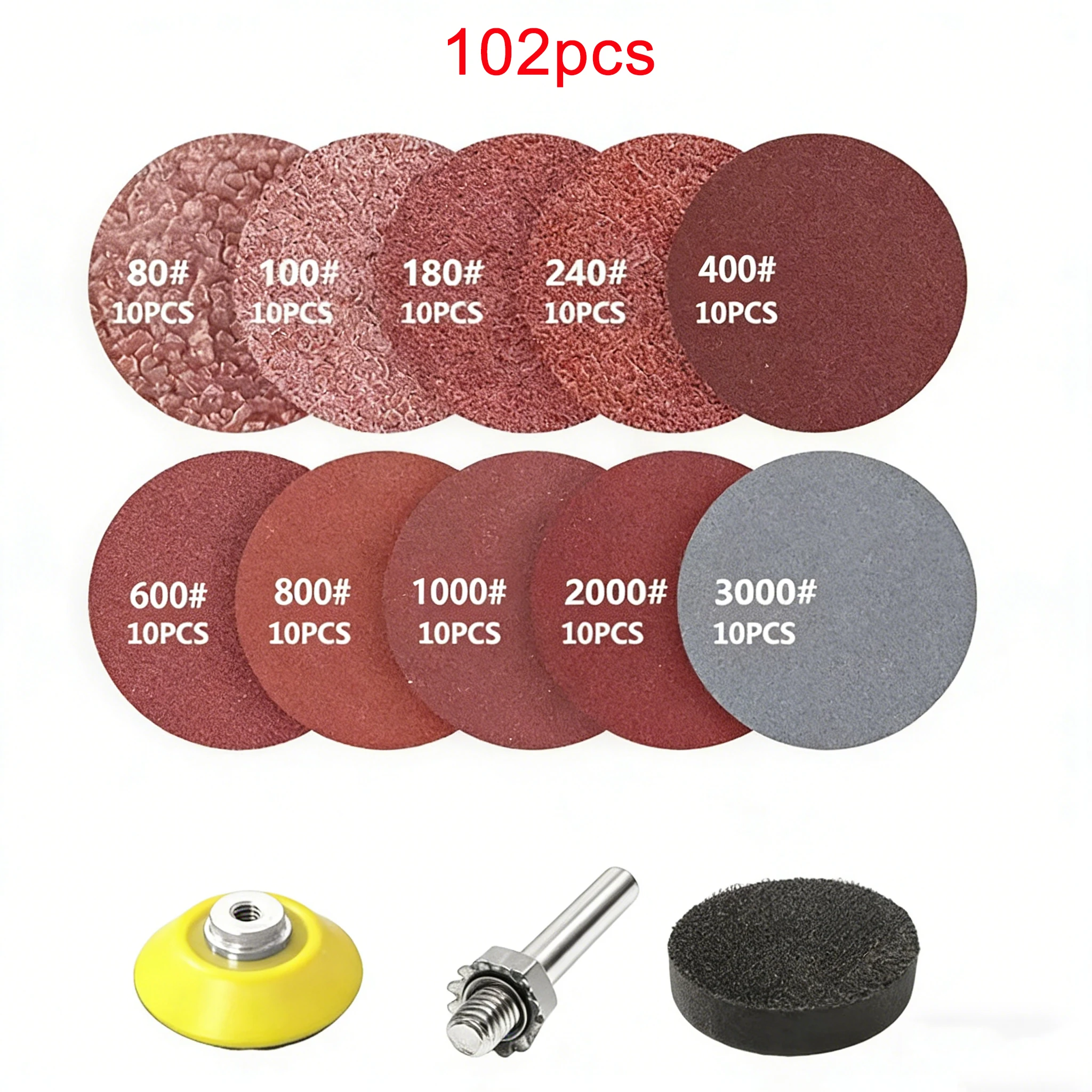 

100pcs 2-inch sandpaper disc set for drills, grinders, and rotary tools with backplates, 80 to 3000 grit sandpaper.