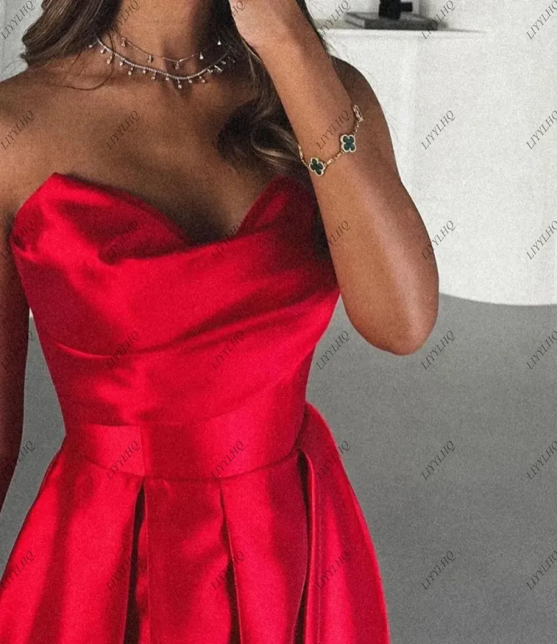 LIYYLHQ Simple Red A Line Evening Dresses Side Slits Prom Dress Sweetheart Long Celebrity Formal Occasion Party Gowns Gala Dress