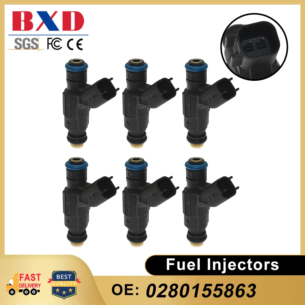 

1/6PCS Fuel Injectors 0280155863 For Lincoln LS Jaguar S-Type 2000 2001 2002 2003 3.0L