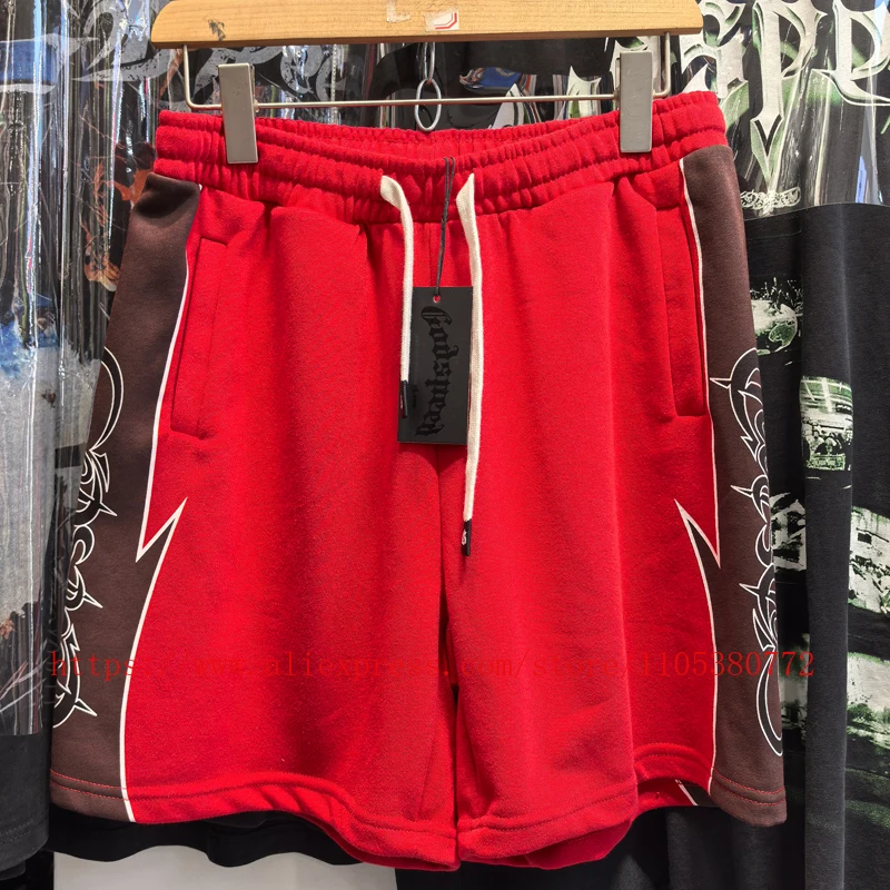 

Шорты GOD SPEED в стиле ретро, красно-коричневые, с цветовыми блоками, спортивные, модные, в уличном стиле, свободного кроя, с капюшоном на шнурке GOD SPEED