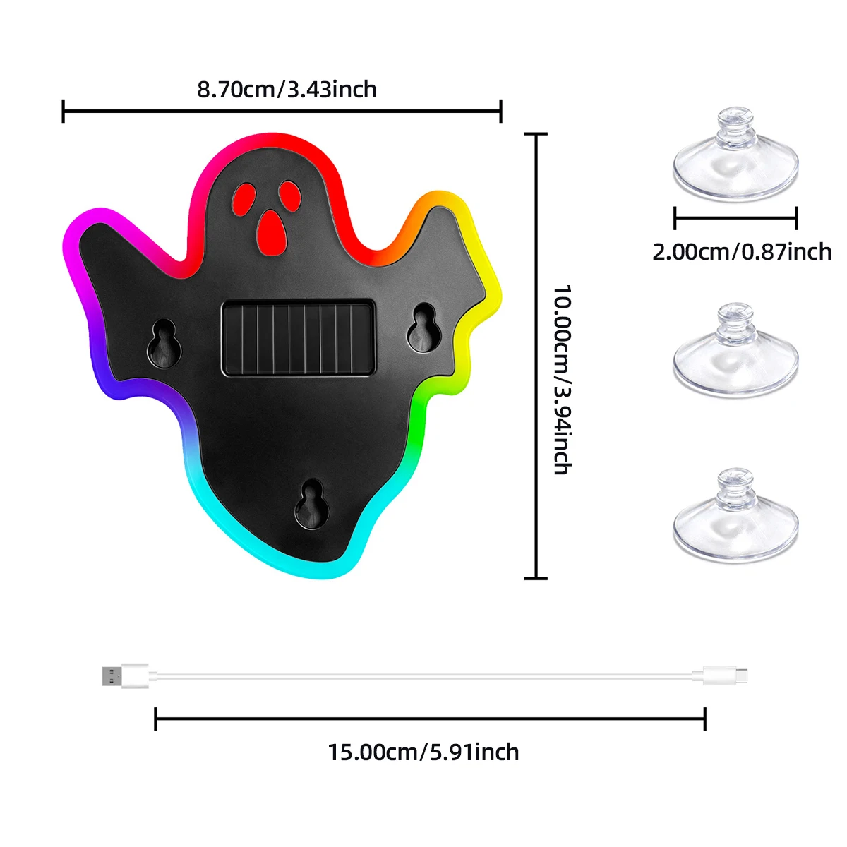 1pcs LED Solar Powered Halloween Ghost Shaped Windshield Colorful Neon Ambient Lights Rear Window Decoration Signal Lamp