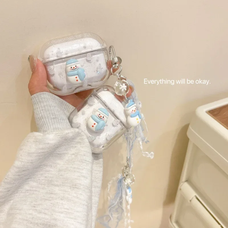 Custodia carina con pupazzo di neve con sabbia che scorre per AirPods 4 Airpod 1 2 3 Pro Pro2 Auricolari Bluetooth Scatola di ricarica Custodia protettiva per auricolari