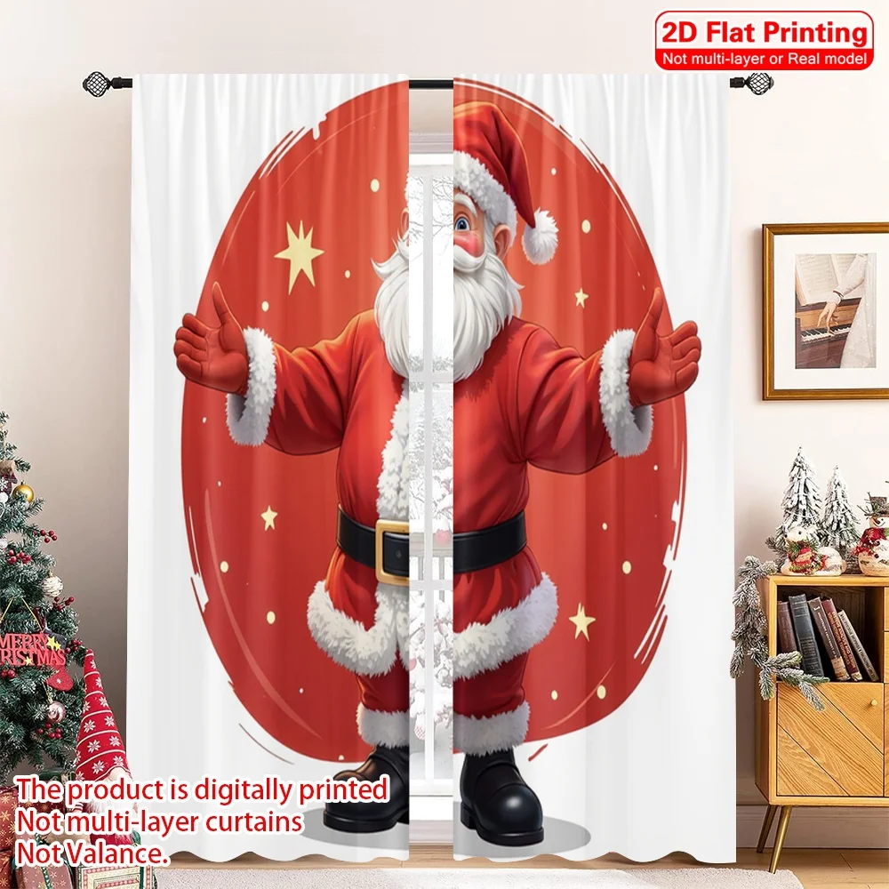 

2pcs 2D flat printing Christmas Curtain Santa Claus Christmas Tree Sparkle Fabric Without Electricity Holiday Decorations Use