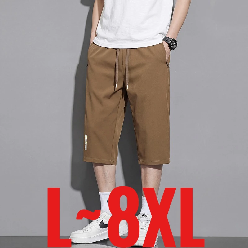 

Новые мужские шорты из нейлона и ледяного шелка больших размеров, 3/4 длины, быстросохнущие, тонкие, летние, пляжные, бермуды