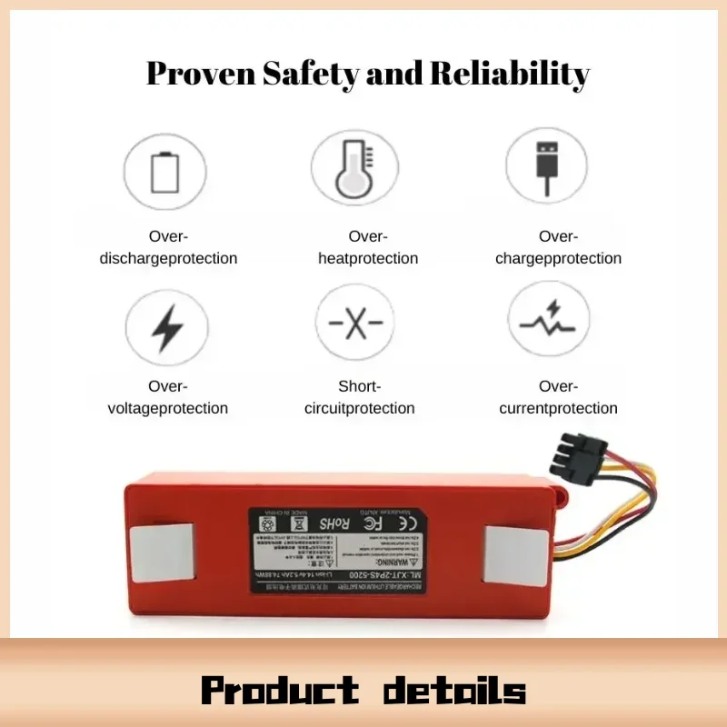 Replacement Original Battery BRR-2P4S-5200D For XIAOMI 1S 1ST Roborock SDJQR01RR Sweeping Mopping Robot Vacuum Cleaner 12800mAh