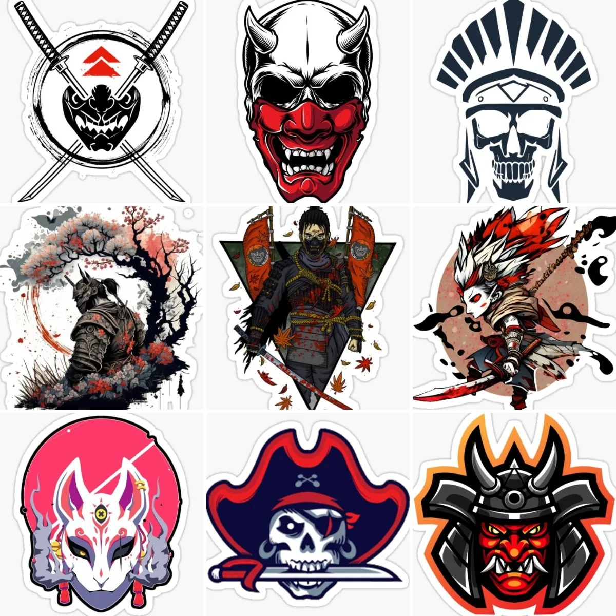 

Ghost Mask Samurai Warrior Red Sun Creative Stickers Truck Window Car Window Glass Laptop Bumper Off-road Boat Moto Wall Decal