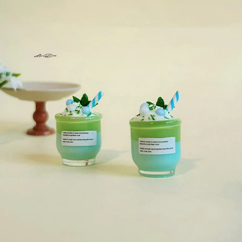 민트 밀크 음료 컵 모델 1/12 인형 집 디저트 가게 장식 인형 집 액세서리 성인을위한 놀이 장난감