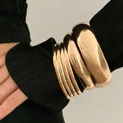 DIEZI One Set New Multilayer Metal Wide Bangles For Women Men Vintage Fashion Gold Silver Color Geometric Bracelets Jewelry