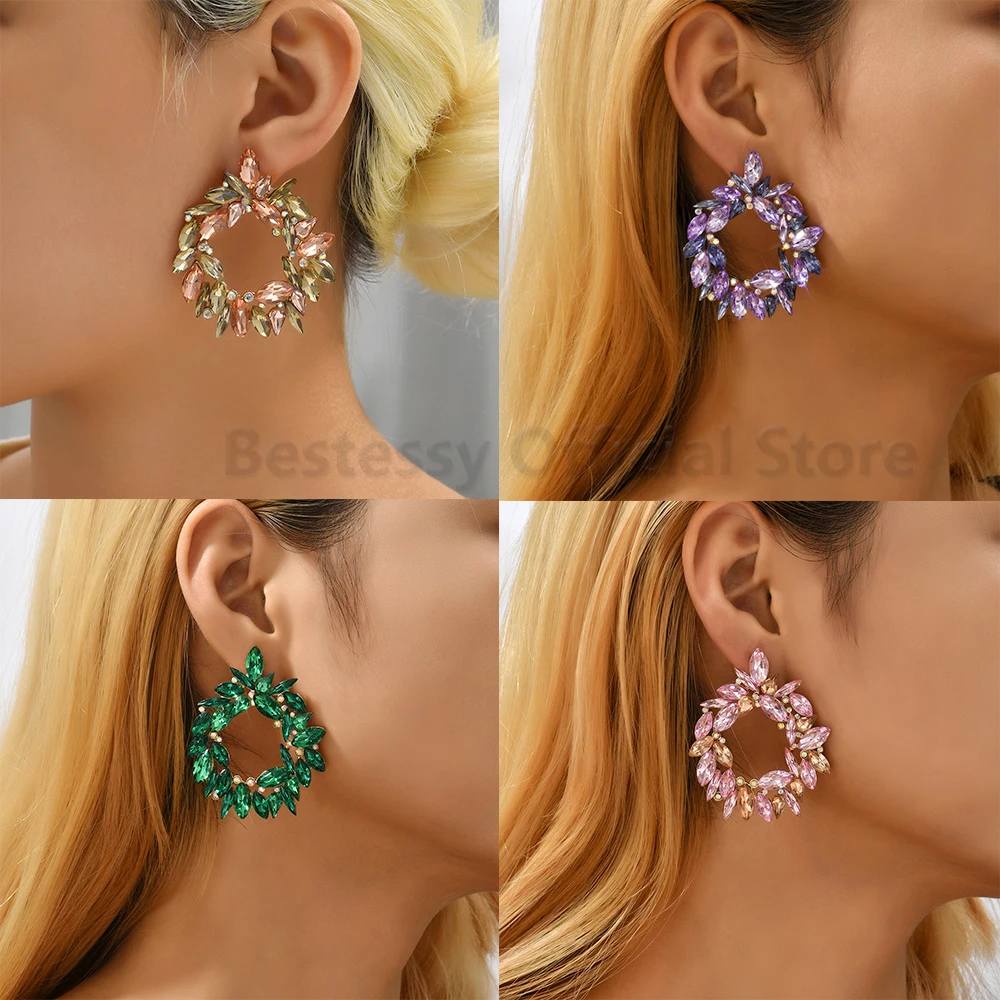 أقراط مرصعة بالكريستال بالكامل هندسية ملونة للنساء ، مجوهرات بوهيمية ، فاخرة ، تصميم أنيق ، هدية عيد الميلاد ، موضة الفتيات #4