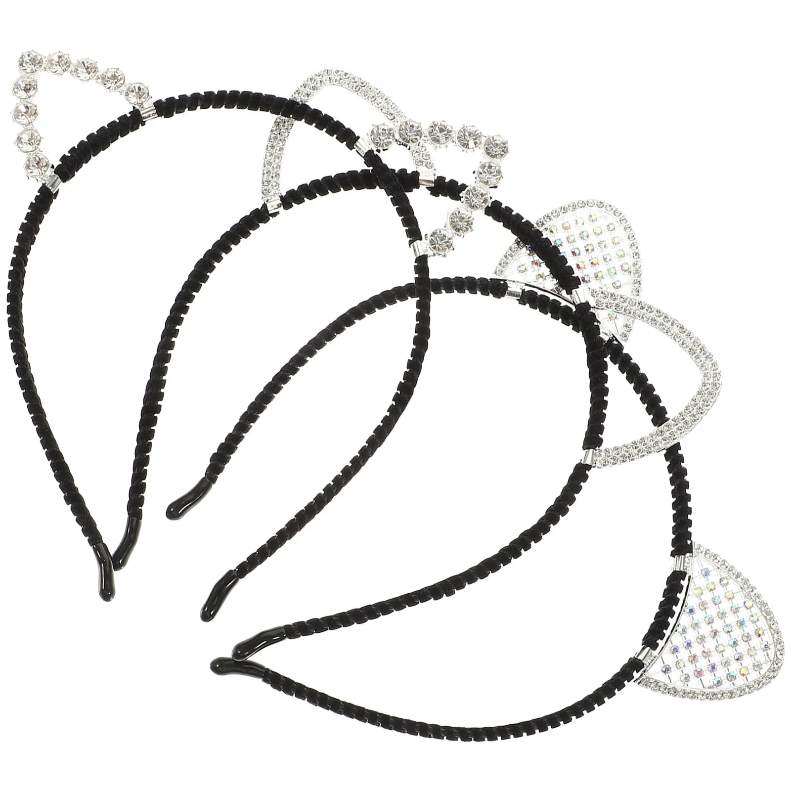 

3Pcs Cat Ear Headband Rhinestone Alloy Lint Hair Clip for Women Party Halloween Cosplay Costume Accessories Elegant Fun Stylish