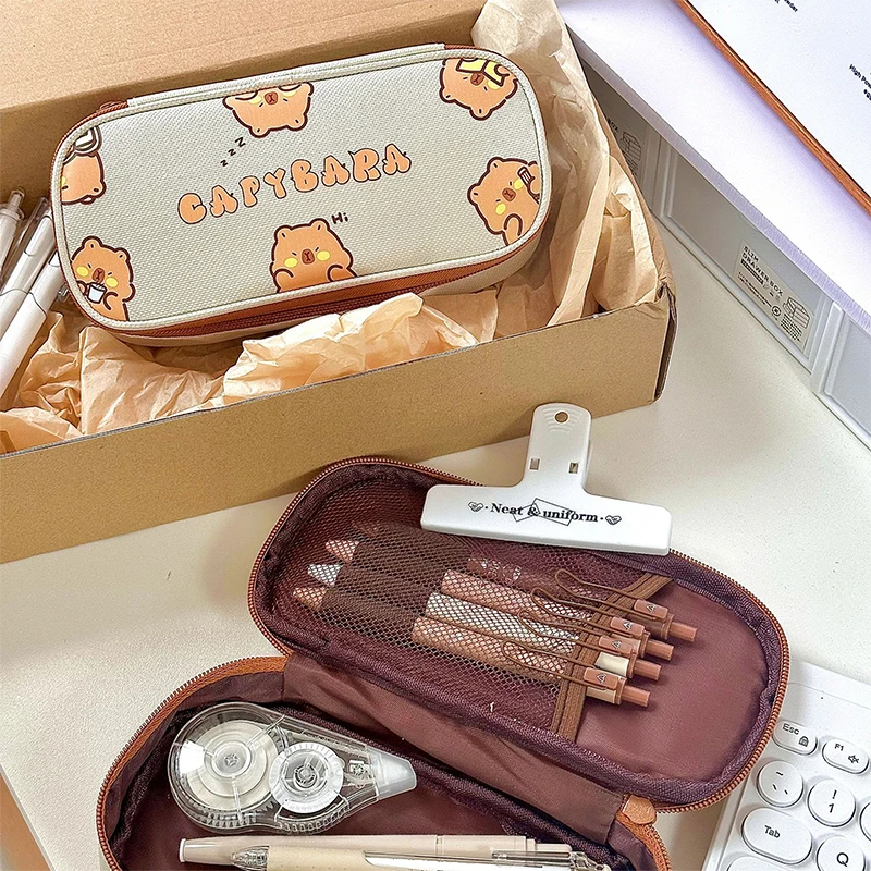 カピバラ漫画ペンシルポーチ、大容量ペンケース、女の子用収納バッグ、学生用品、文房具ギフト
