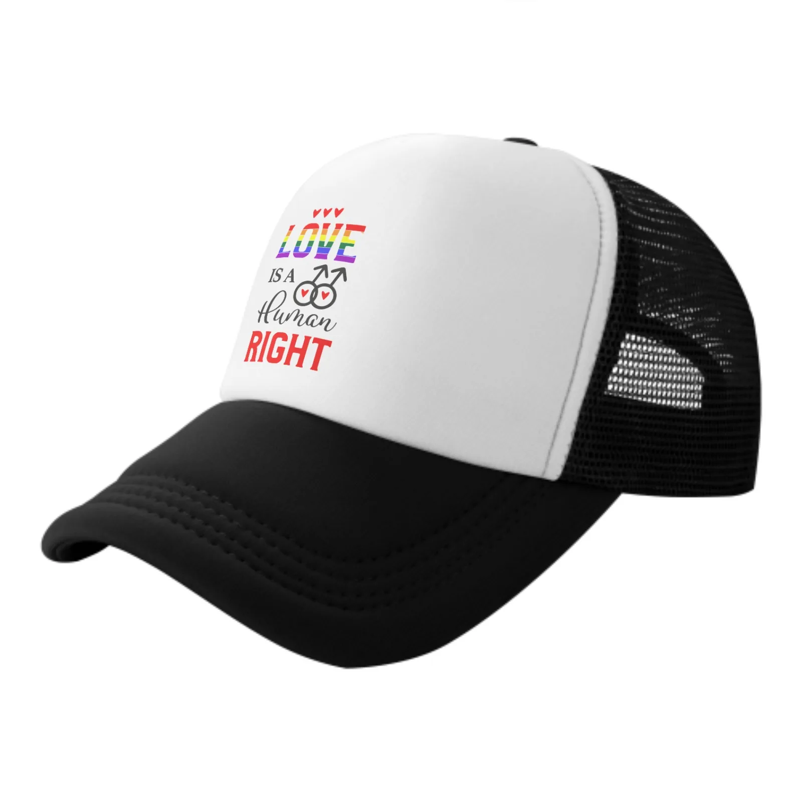 Love Is A Human Right Print Mesh Baseball Cap Trucker Hats Sports Outdoor Adjustable Washed Snapback Dad Hat