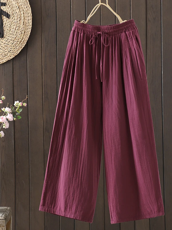 Pantaloni a gamba larga a vita alta Pantaloni casual a vita elastica da donna Pantaloni larghi retrò cinesi Sle Comodo abbigliamento quotidiano caldo
