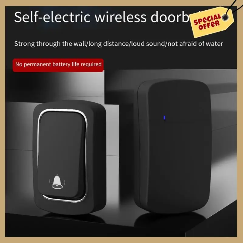 Беспроводной дверной звонок с автономным питанием, без батареи, водонепроницаемый дверной звонок, кольцо с звонком для пожилых людей, устройство домашней безопасности-WMAN
