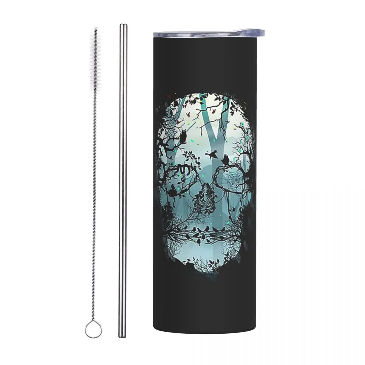 Dark Forest Skull Stainless Steel Tumbler Vacuum Insulated Mug Thermal Cold Cup Straw With Lid 20oz