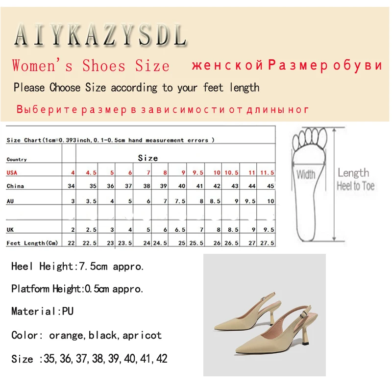 AIYKAZYSDL pomarańczowy kobiety pompy Med Kitten Heel kobiety Slingback powrót pasek obuwie robocze jednolity, w stylu Basic sandały wiosna lato