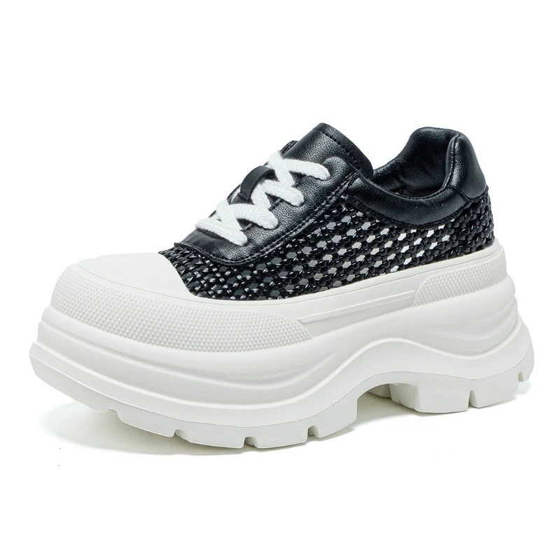 

CICIYANG Women's Sneakers Thick-soled 2026 Summer New Woven Breathable Casual White Shoes Lace-up Ladies Sports Shoes Trendy
