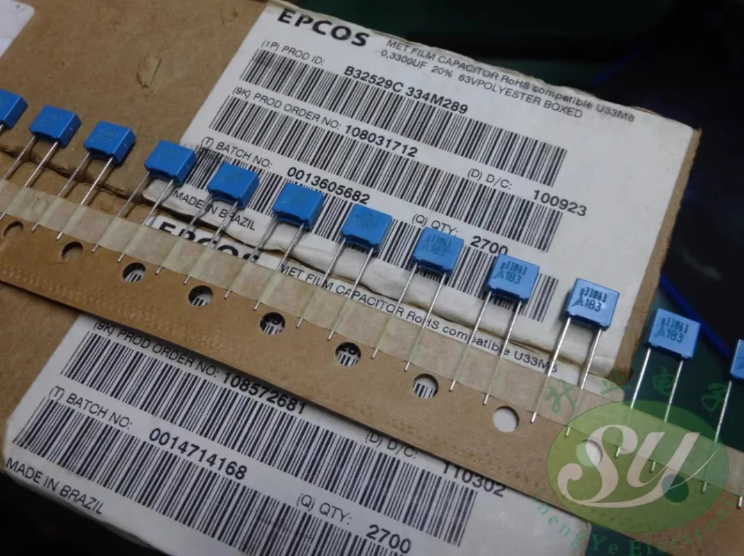 20PCS EPCOS 0.33uf/63v 330nf u33 334 New 5MM thin film capacitor B32529C334M289