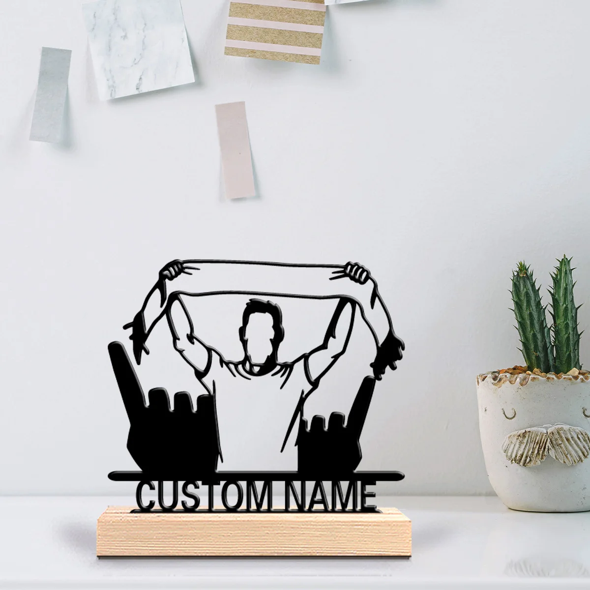 1pc Simple Shaking ball fan Customized Name Tin Statue Metal Ornament Art Figurine With Wood Base Iron Sculpture Home Table - view 5