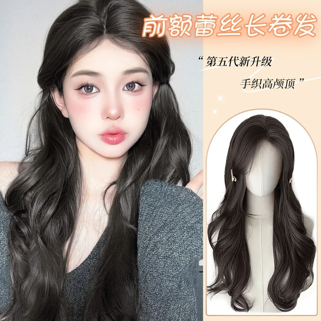 Shimmer Lace Front Wig Black Long Wavy Human Hair for Women 24inch Cosplay Lolita Synthetic Lace Front Wig perruque sans colle