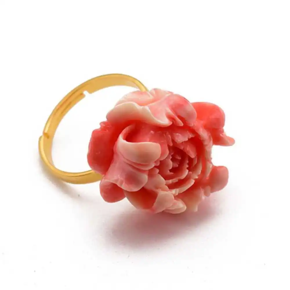 

Pink Coral Flower 18K Ring For Women Original Adjustable Ring Hook Mother's Day Women Diy Gift Party Classic Aquaculture Wedding