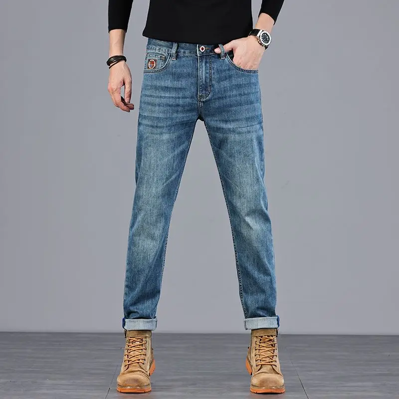 

Youth Business Stretch Slim Fit Jeans for Spring and Summer 2025 Men's Casual Comfortable Versatile Small Straight Leg Pants