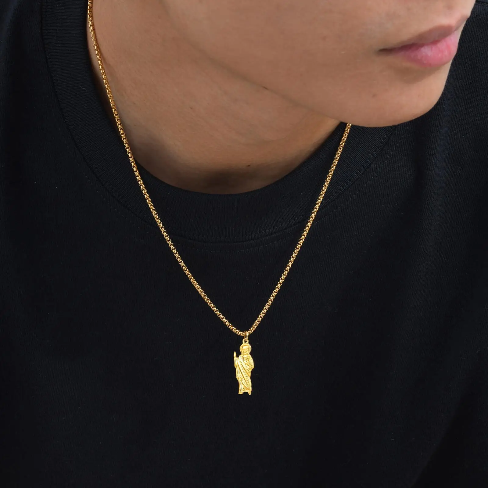 قلادة Vnox أنيقة للجنسين باللون الذهبي من الفولاذ المقاوم للصدأ على شكل سانت جود ‌ ق، قلادة على شكل صندوق قابل للتعديل من الفولاذ المقاوم للصدأ ‌   جديد