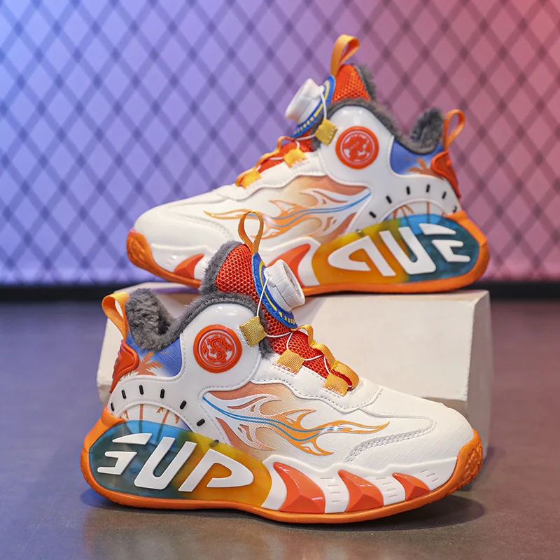 

Zhongda children plus cotton sports shoes 2025 winter new student rotary button children's actual combat basketball shoes