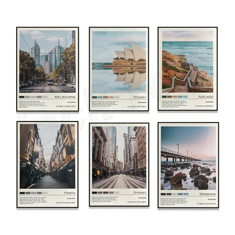 Perth, Melbourne, Brisbane, Sydney, Adelaide Poster Print Wall Decor, Melbourne Travel Poster