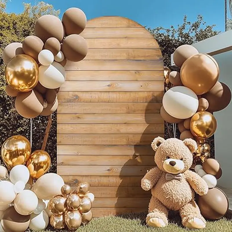 Retro houten gebogen achtergronddoek boerderijstijl geschikt voor bosbruiloft buiten verjaardagsfeestje fotografie rekwisieten