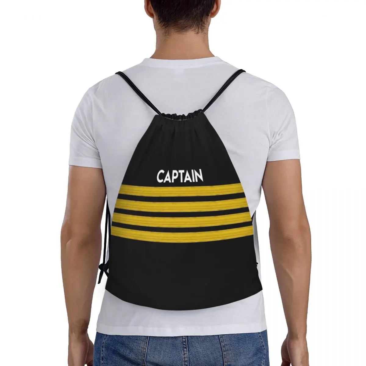 Custom Captain Stripes Epaulettes Drawstring Bags Men Women Lightweight Aviation Airplane Pilot Sports Gym Storage Backpack