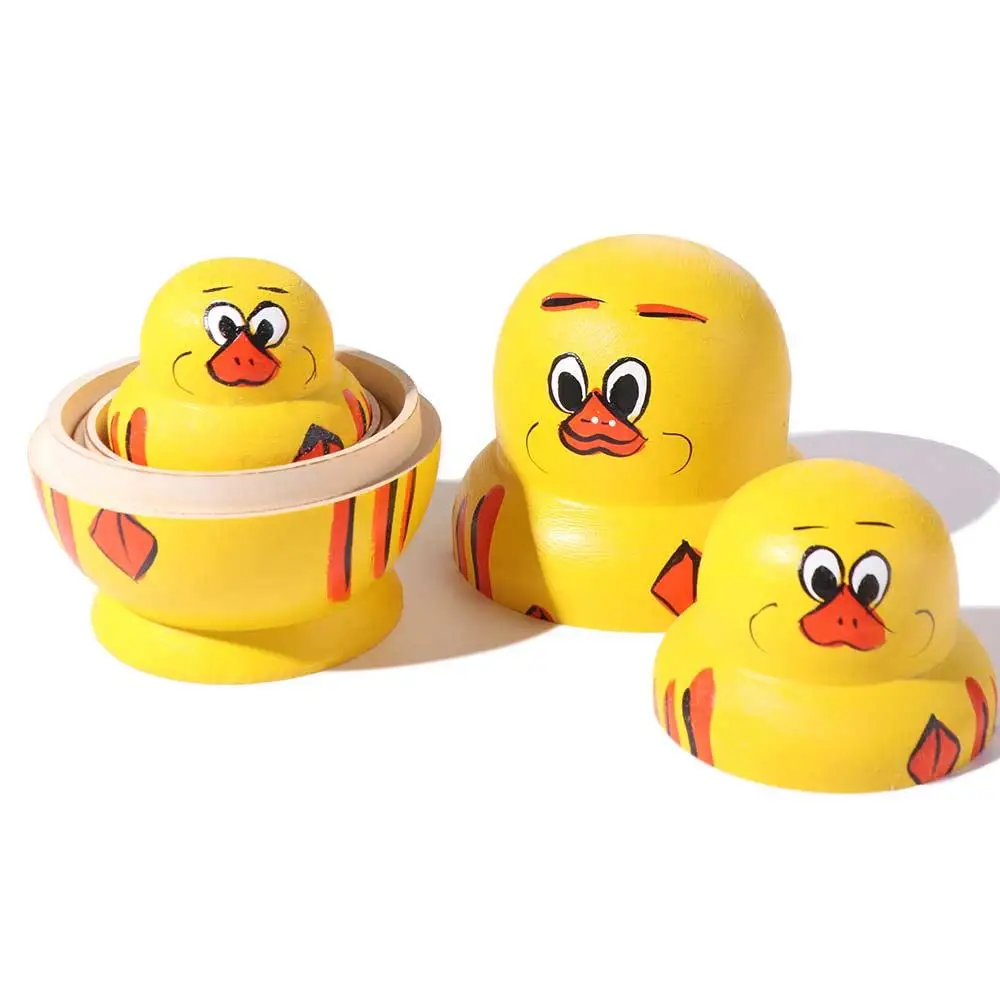 Home Decor 10-laags nestpoppen Houten gele eend Matryoshka-pop Speelgoed Handgemaakte dieren Patroon Stapelpoppen Kindercadeau