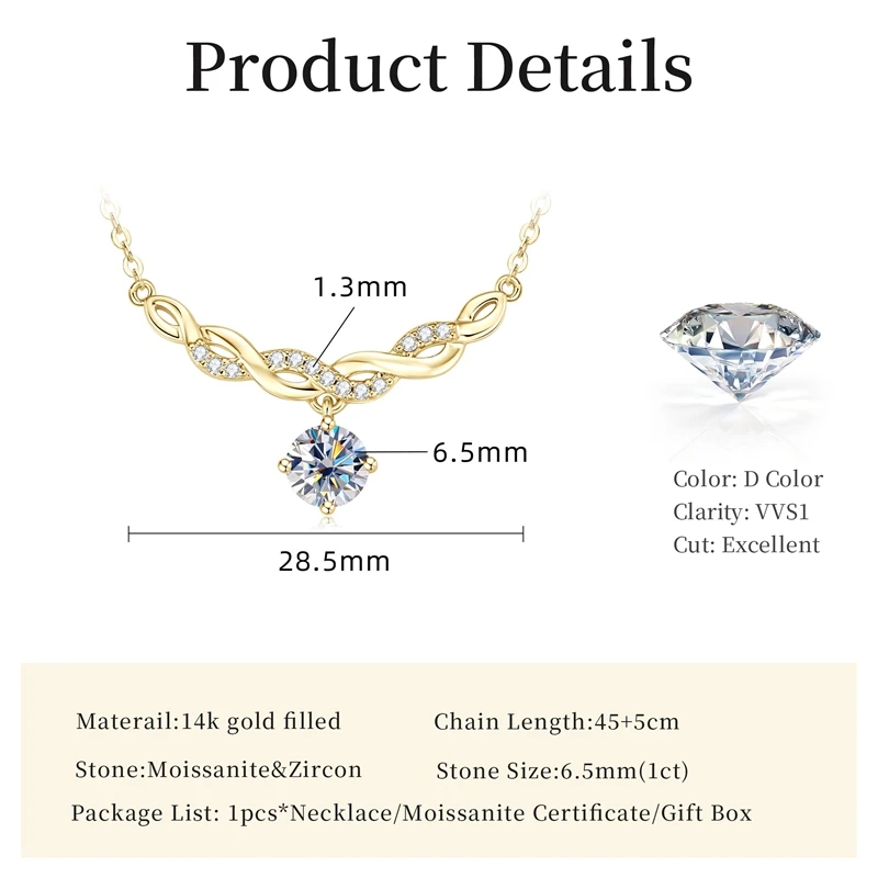 Lnngy Funkelnde 6,5 mm Moissanit-Halskette, 14 Karat Gold gefüllt, Infinity-Anhänger-Halsketten für Frauen, Valentinstag-Schmuckgeschenk – Detail 1