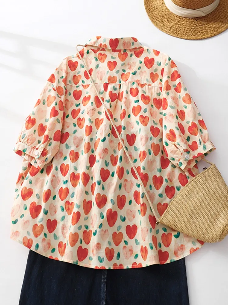Sweet Sle コットン irt レディース 夏 ルーズ カジュアル ラブ ハート プリント スリミング トップ 女性用 ファッション お腹カバー スイート トップ