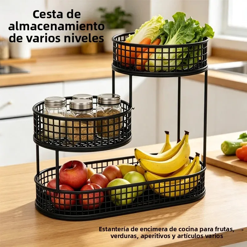Cesta de Almacenamiento para Cocina, Bandeja de Frutas de Varios Niveles, Organizador de Aperitivos para Mesa de Salón, Estante para Especias y Verduras, Cesta para Frutas