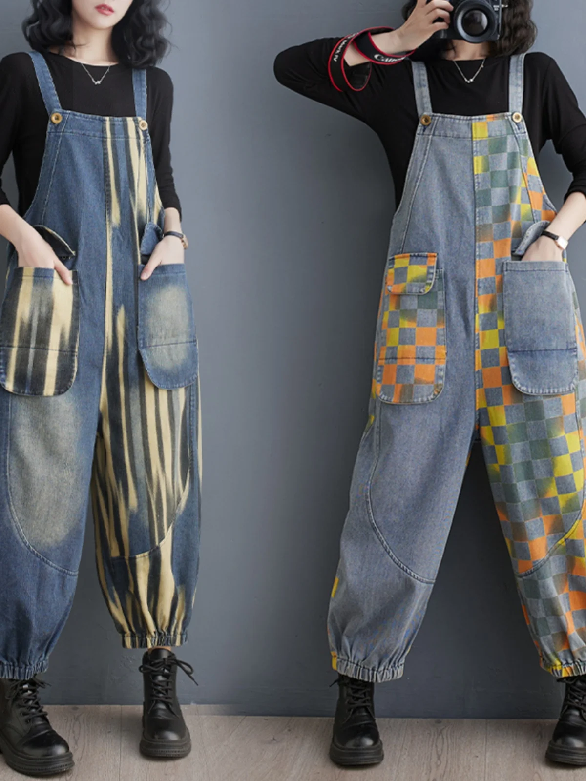 Personalisierte Große Tasche Denim Overall Frauen Frühling Herbst Europäischen Stil Harem Hosen Lose Knöchel-länge Overalls Trendy