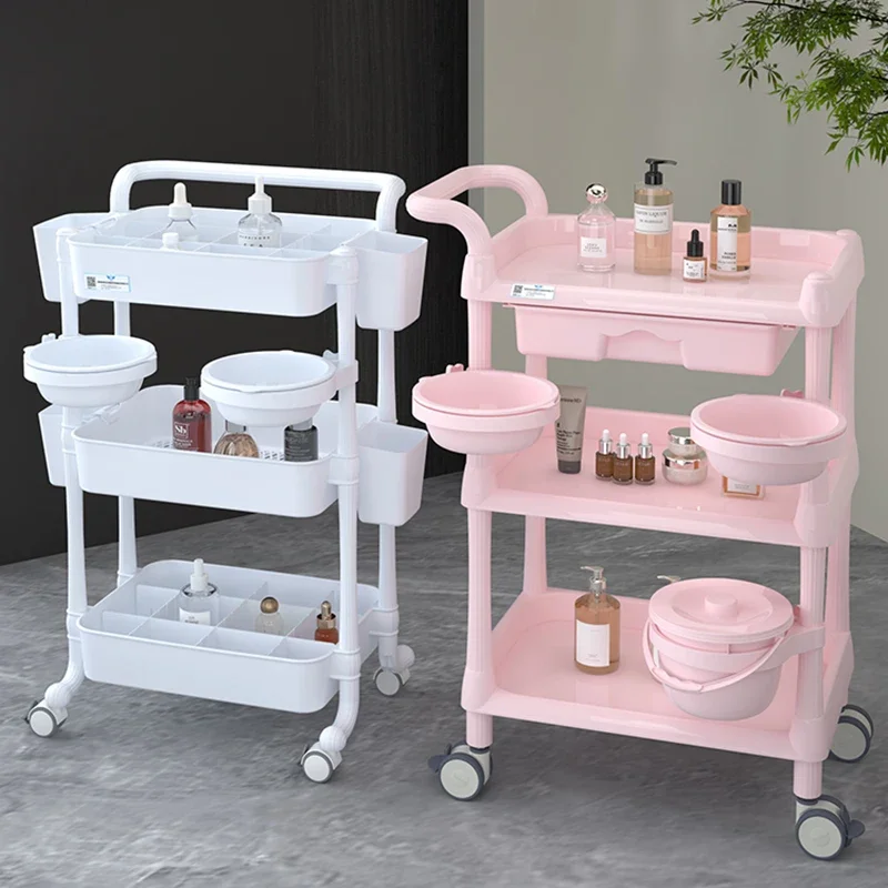 Storage Aesthetic Hairdressing Trolley Pink Professional Beauty Salon Trolley Utility Carrello Attrezzi Spa Furniture MQ50TC