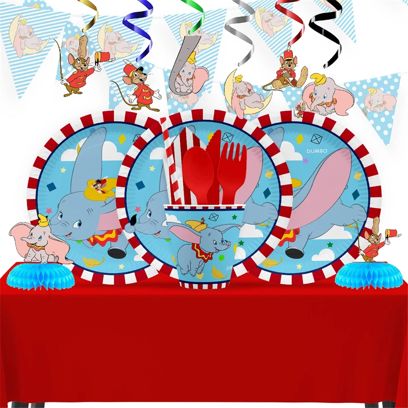 Disney Dumbo Birthday Party Supplies Disposable Tableware Set Cups Plates Cake Topper for Kids Baby Shower Party Decorations