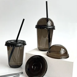 Disposable PET Plastic Cold Drink Cup, Black Transparent with Lid, 360 or 500 Capacity, U-type Coffee Beverage Container Bag