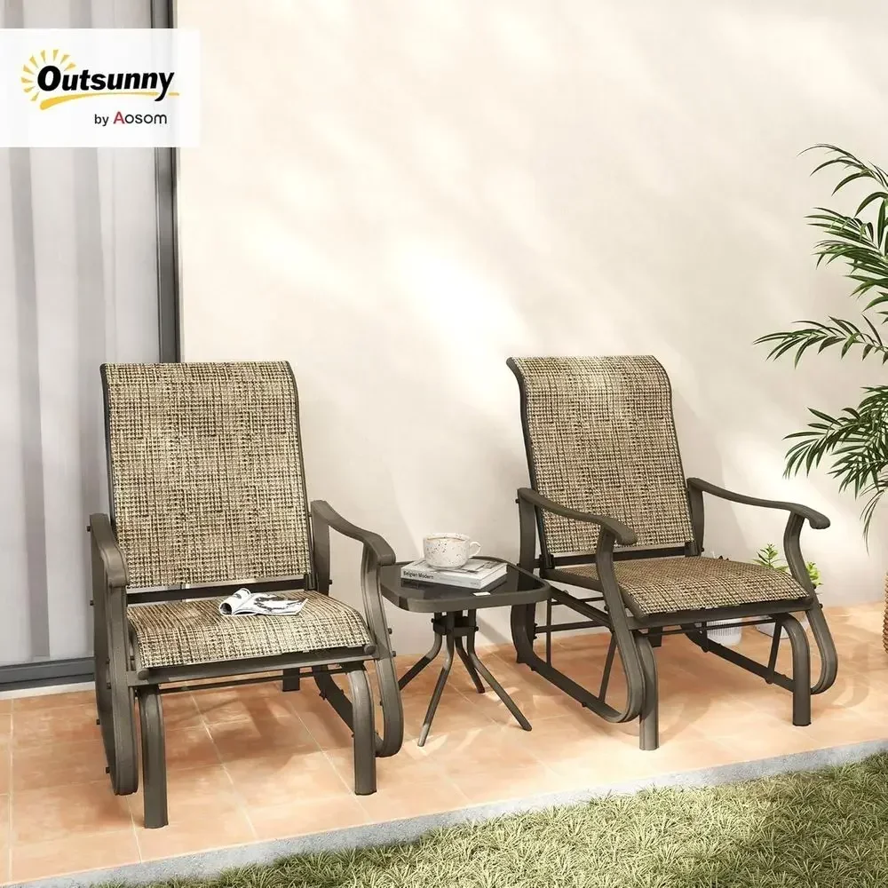 3-Piece Outdoor Bistro Set with Steel Frame and Tempered Glass Top for Patio, Garden, or Backyard in Light Mixed Brown