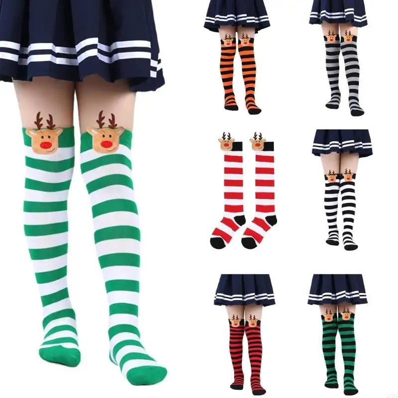270D Stripe Thigh High Stockings Over the Knee Socks Christmas Stockings Hosiery