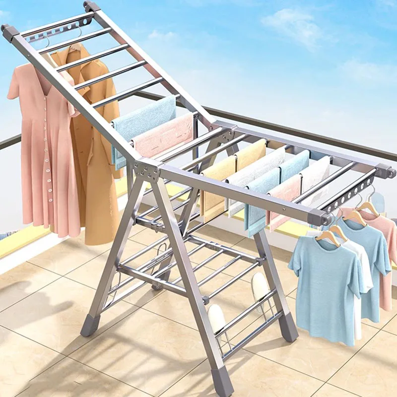 Adjustable Angle Cloth Hanger Metal Floor Organizer Corner Drying Racks Space Saving Cabides Para Roupas Decoration Home