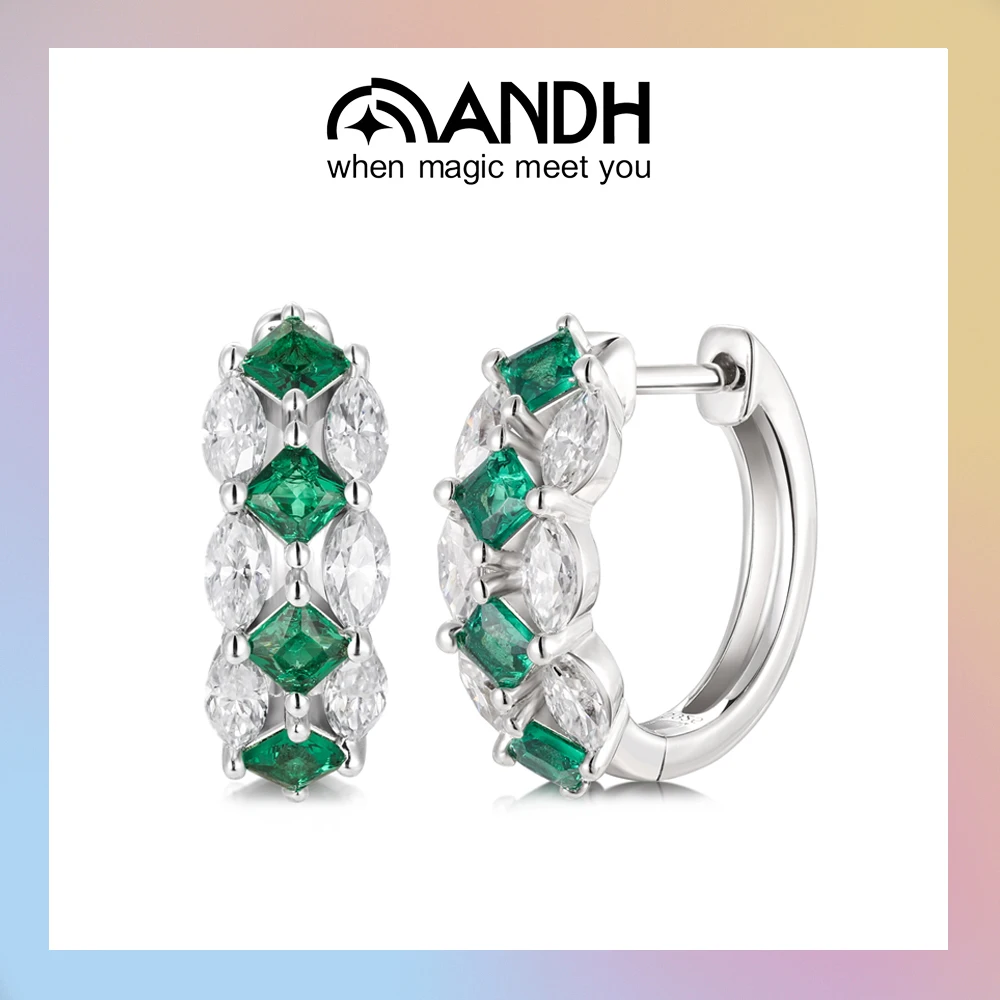 

ANDH Moissanite & Lab-Grown Emeralds Hoop Earrings for Women 925 Sterling Silver Huggie Hoops Anniversary Birthday Fine Jewelry