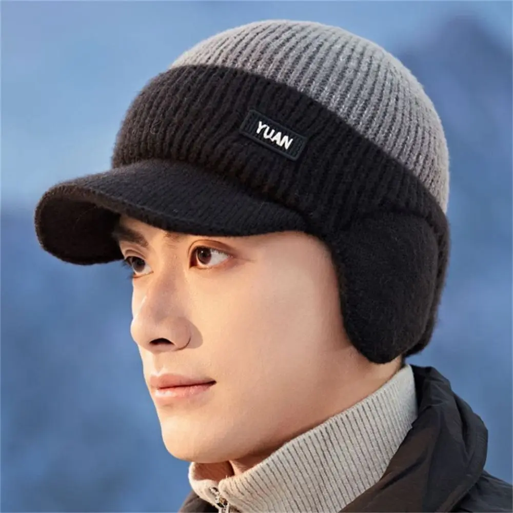 Casual Thickened Baseball Cap Keep Warm Knit Ear Protection Dual Tone Couples Hats Men