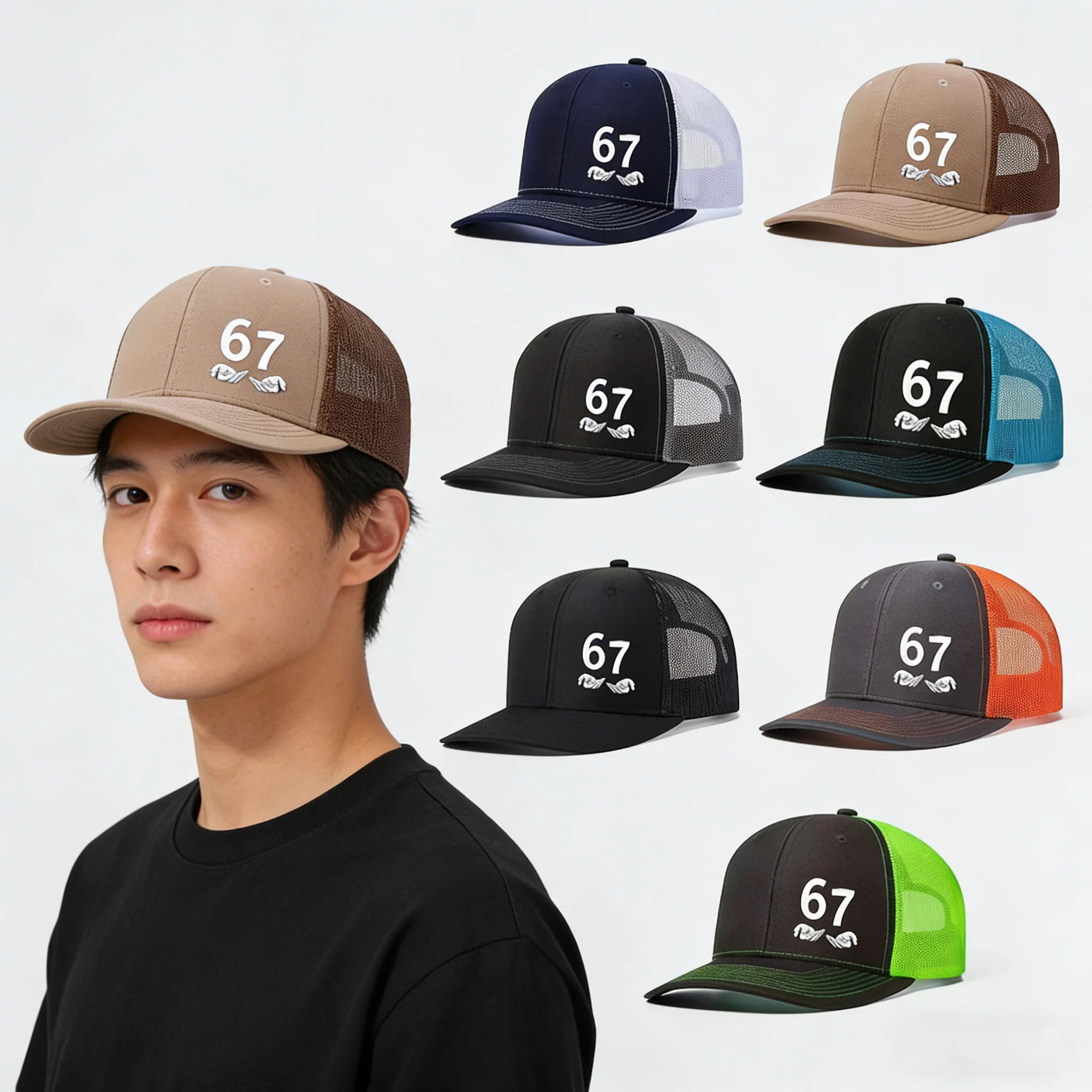 

1 шт. Сетчатая кепка Color Blocked 67 Gesture Explosion! Дышащая и влагоотталкивающая одежда, незаменимый элемент уличного стиля для законодателей моды.