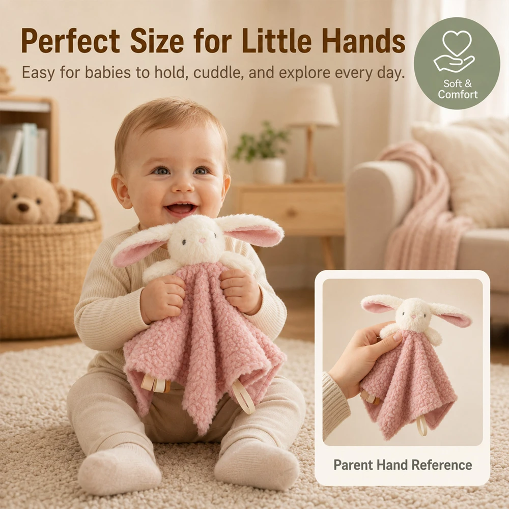 Soft Rose Fleece Bunny Baby Lovey Security Blanket Newborns Sensory Tags Plush Toy Washable Comfort Soft baby Comfort Toys Gifts