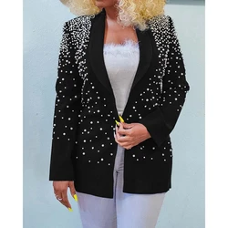 Spring Autumn Women Fashion Beaded Decro Nothched Blazer Femme Fall Office Lady Long Sleeve Coat Elegant Work Wear y2k Outfits