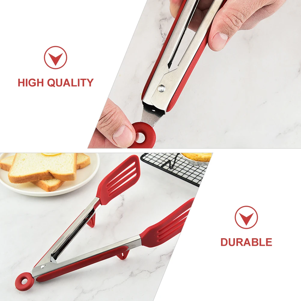 

Sturdy Stainless Steel Food Tongs Corrosion Resistant Silicone Head Dessert Tong Locking Design Portable Kitchen Bbq