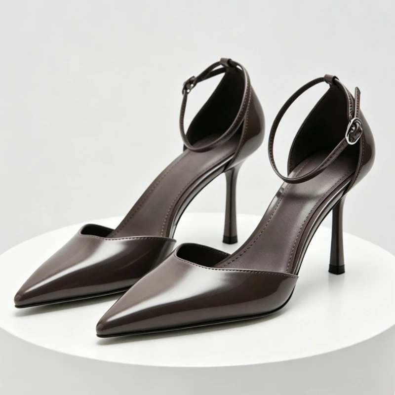 Luxury Designer Ankle Strap Heels Ladies Sexy Pointed Toe Patent Leather Hollow Heeled Sandals Comfortable Office Formal Pumps